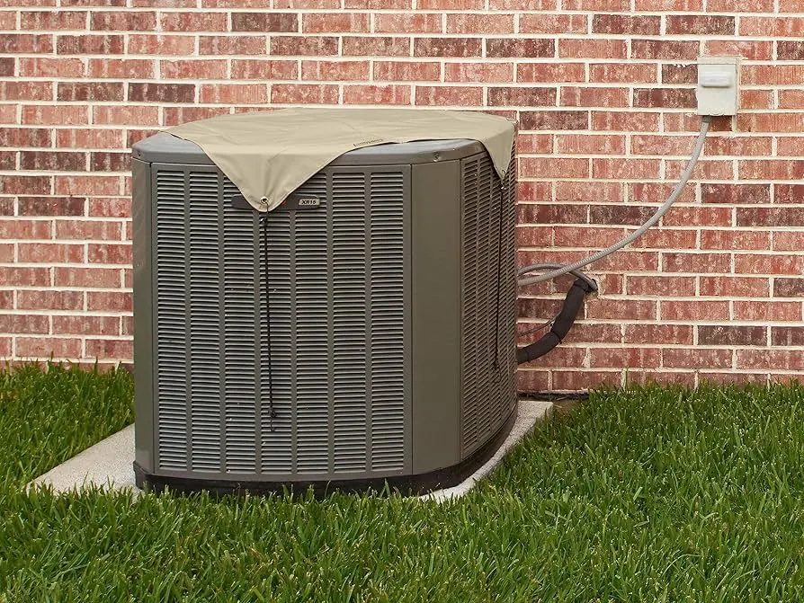 A covered HVAC unit outdoors