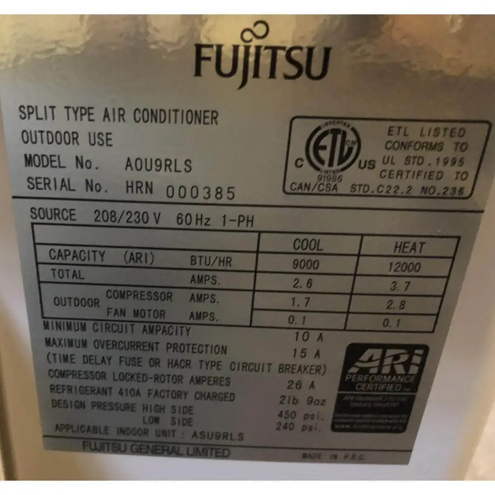 Fujitsu BTU Sticker