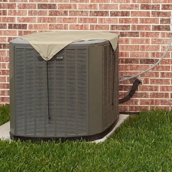 A covered HVAC unit outdoors